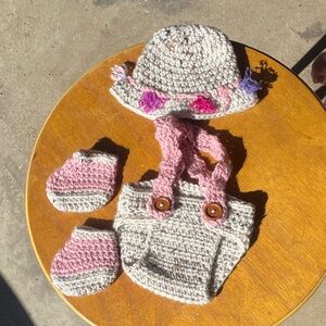 Handmade Crochet Newborn Fishing Set - Pink and Gray